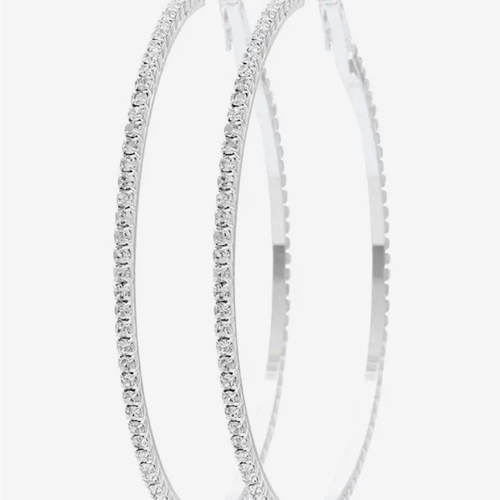 Crystal-Accented Silver Hoop Earrings - Women's Jewelry